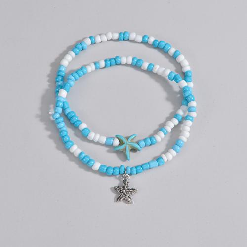 Bracelet de cheville en alliage de zinc, avec Seedbead & turquoise, 2 pièces & bijoux de mode & pour femme, Vendu par fixé