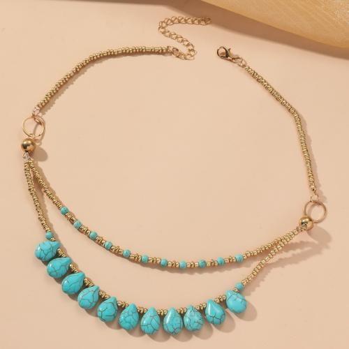 Collier de bijoux en alliage de zinc, avec turquoise, avec 6.5cm chaînes de rallonge, bijoux de mode & pour femme, Longueur:Environ 40 cm, Vendu par PC