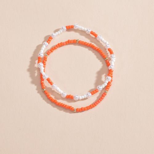 Mode sieraden enkelband, Seedbead, met Plastic Pearl, 2 stuks & voor vrouw, Verkocht door Stel