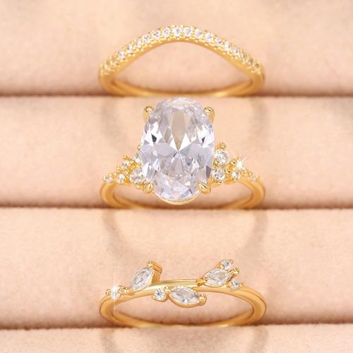 Fashion Brass Ring Sæt, Messing, tre stykker & forskellig størrelse for valg & Micro Pave cubic zirconia & for kvinde, gylden, Solgt af sæt