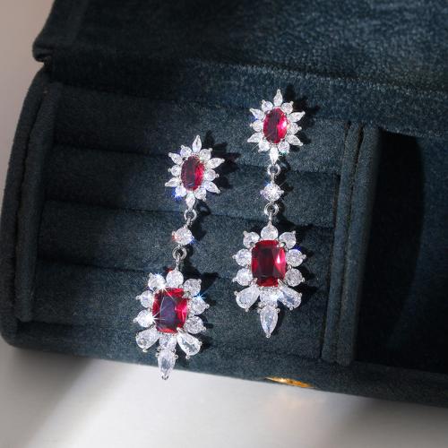 Boucles d'oreilles en laiton zircon cubique pavent, bijoux de mode & pavé de micro zircon & pour femme, 43mm, Vendu par paire