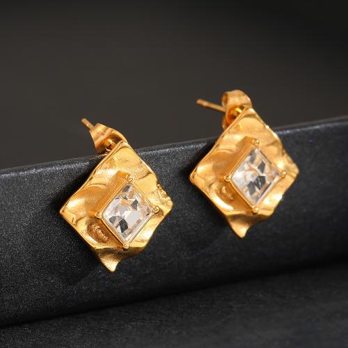 Stainless Steel Stud Earrings 304 Stainless Steel fashion jewelry & for woman & with rhinestone golden Sold By Pair