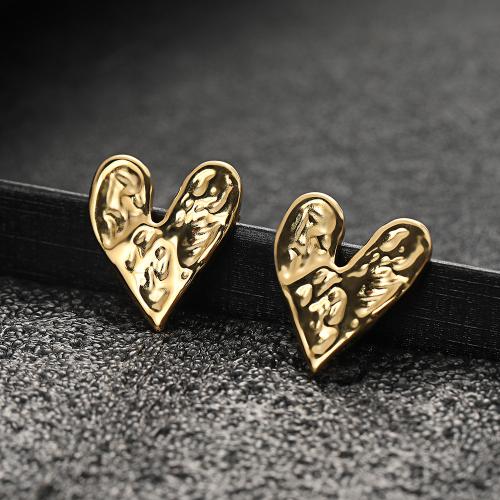 Stainless Steel Stud Earrings, 304 Stainless Steel, Heart, fashion jewelry & for woman, golden, 22x27mm, Sold By Pair