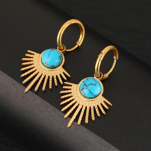 Huggie Hoop Drop Earring 304 Stainless Steel with turquoise fashion jewelry & for woman golden Sold By Pair