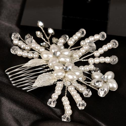 Decorative Hair Combs, Iron, with Crystal & Plastic Pearl, fashion jewelry & for woman, 95x80mm, Sold By PC