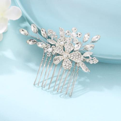 Decorative Hair Combs, Tibetan Style, fashion jewelry & for woman & with rhinestone, silver color, 100x60mm, Sold By PC