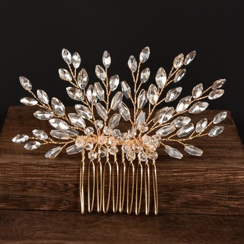 Decorative Hair Combs, Tibetan Style, with Crystal, fashion jewelry & for woman, golden, 100x80mm, Sold By PC