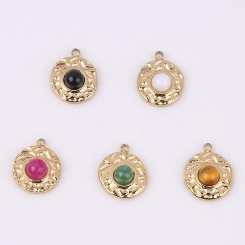 Stainless Steel Pendants, 316 Stainless Steel, with Natural Stone, Vacuum Ion Plating, DIY & different materials for choice, golden, 9.50x12mm, 10PCs/Bag, Sold By Bag