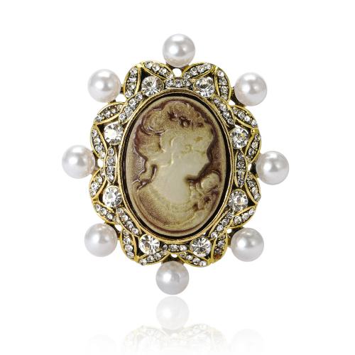 Tibetan Style Brooches, with Plastic Pearl, plated, for woman & with rhinestone, more colors for choice, nickel, lead & cadmium free, 40x45mm, Sold By PC
