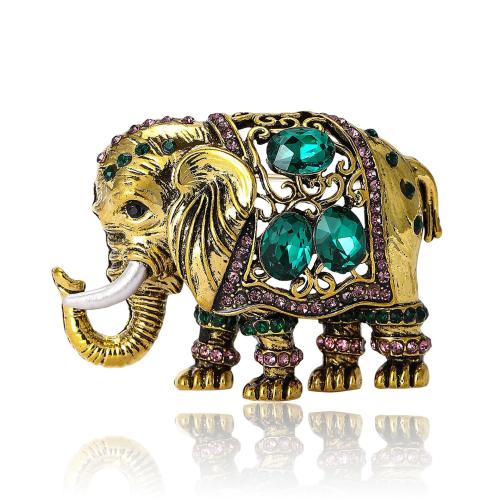 Tibetan Style Brooches, Elephant, plated, Unisex & with rhinestone, more colors for choice, nickel, lead & cadmium free, 46x34mm, Sold By PC