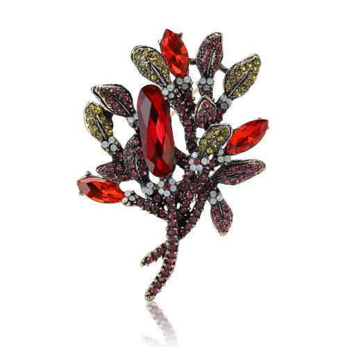 Tibetan Style Brooches, Flower, gold color plated, for woman & with rhinestone, more colors for choice, nickel, lead & cadmium free, 55x79mm, Sold By PC