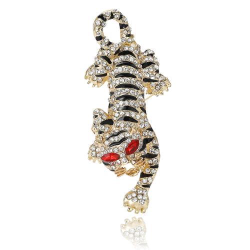 Zinc Alloy Brooches Tiger plated for woman & enamel & with rhinestone nickel lead & cadmium free Sold By PC