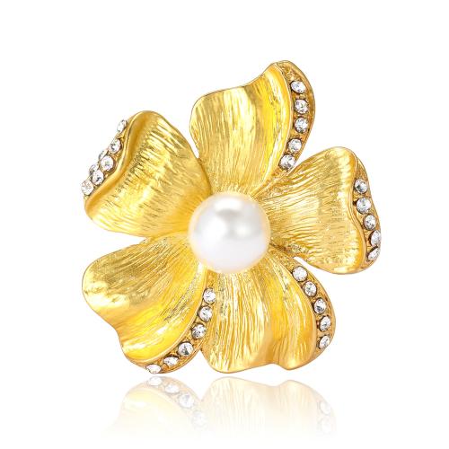 Zinklegierung Broschen, mit Kunststoff Perlen, Blume, plattiert, für Frau & mit Strass, keine, frei von Nickel, Blei & Kadmium, 35x37mm, verkauft von PC