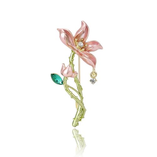 Zinc Alloy Brooches Flower gold color plated for woman & enamel & with rhinestone nickel lead & cadmium free Sold By PC