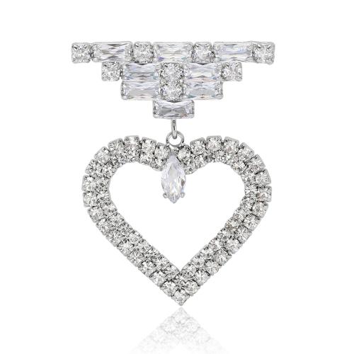 Rhinestone Brooch Zinc Alloy Heart plated for woman & with rhinestone nickel lead & cadmium free Sold By PC