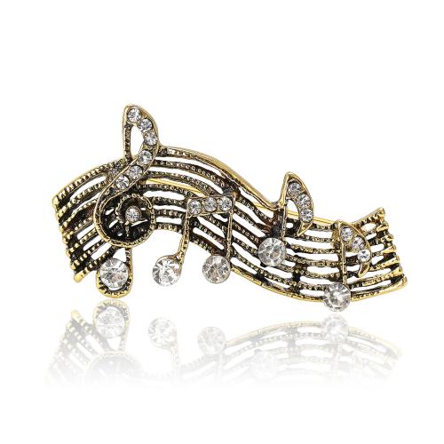 Tibetan Style Brooches, Music Note, plated, for woman & with rhinestone, more colors for choice, nickel, lead & cadmium free, 43x27mm, Sold By PC