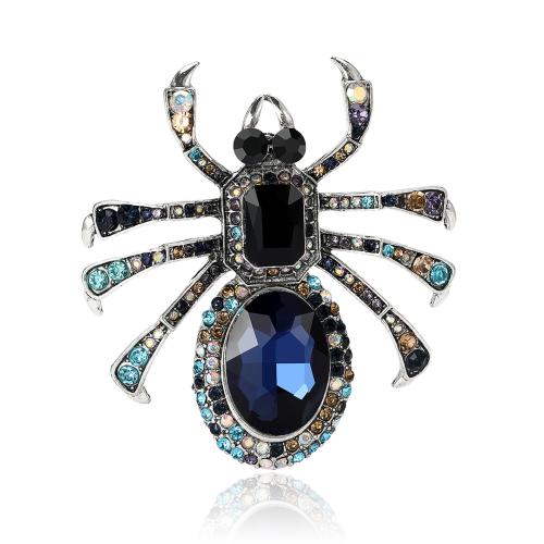 Tibetan Style Brooches, Spider, plated, for woman & with rhinestone, more colors for choice, nickel, lead & cadmium free, 65x72mm, Sold By PC
