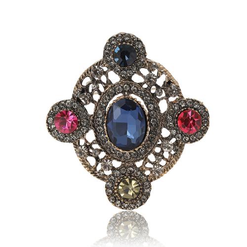 Tibetan Style Brooches, gold color plated, for woman & with rhinestone, more colors for choice, nickel, lead & cadmium free, 47x44mm, Sold By PC