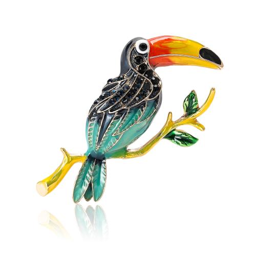Zinc Alloy Brooches Parrot gold color plated Unisex & enamel & with rhinestone nickel lead & cadmium free Sold By PC
