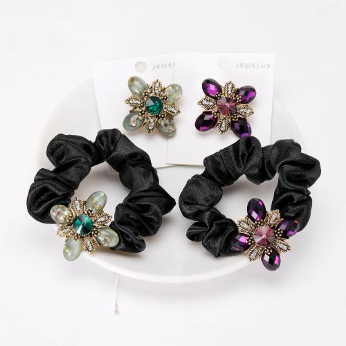 Zinc Alloy Jewelry Sets brooch & hair jewelry elastic with Cloth gold color plated & for woman & with rhinestone nickel lead & cadmium free Sold By PC