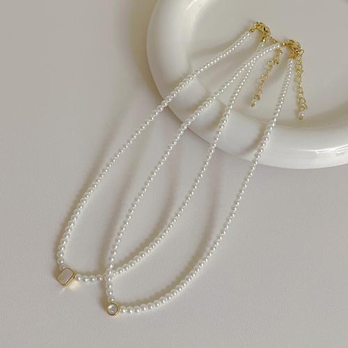 Ожерелья из латуни, Латунь, с Shell Pearl & Ракушка, плакирован золотом, разные стили для выбора & Женский, Много цветов для выбора, не содержит никель, свинец, длина:41-50 см, продается PC