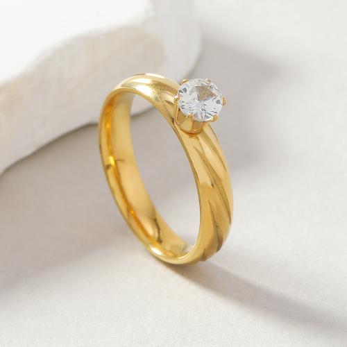 Rhinestone-Edelstahl -Finger-Ring, 304 Edelstahl, goldfarben plattiert, für Frau & mit Strass, inner diameter:17~20mm, verkauft von PC