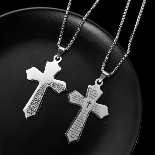 Titanium Steel Necklace, Cross, silver color plated, for man, 30x50mm, Length:60 cm, Sold By PC