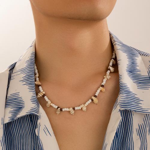 Бисер ожерелье, Seedbead, с Ракушка, с 7cm наполнитель цепи, ювелирные изделия моды, разноцветный, длина:46 см, продается PC
