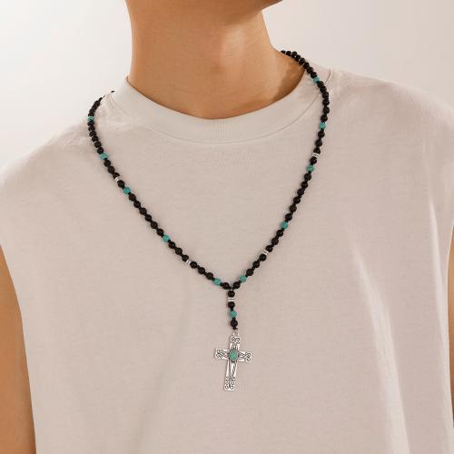 Gemstone smykker halskæde, Lava, med Seedbead & turkis & Zinc Alloy, mode smykker, blandede farver, Solgt af PC