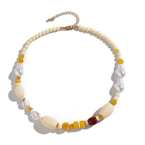 Verkupfter Kunststoff Halsketten, mit Verkupferter Kunststoff & Kunststoff Perlen, Modeschmuck, gemischte Farben, verkauft von PC