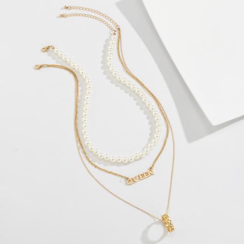 Zinc Alloy Jewelry Necklace with Plastic Pearl & Iron plated fashion jewelry nickel lead & cadmium free Sold By PC