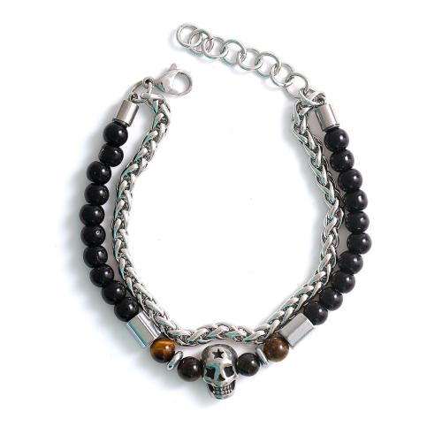 Bracelet d'acier titane, avec pierre gemme, Placage de couleur argentée, bijoux de mode, argent, Vendu par PC