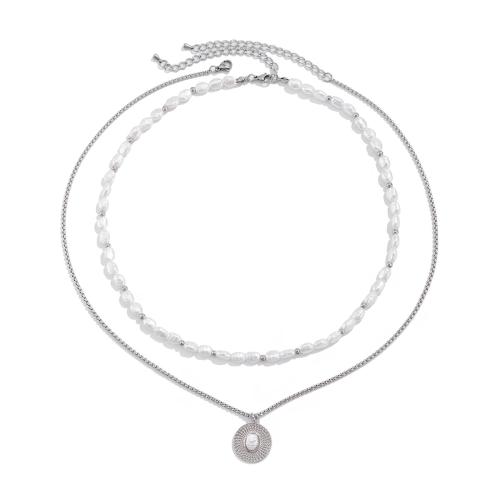 Eisen Halsketten, mit Verkupferter Kunststoff & Kunststoff Perlen & Zinklegierung, silberfarben plattiert, Modeschmuck, Silberfarbe, verkauft von PC