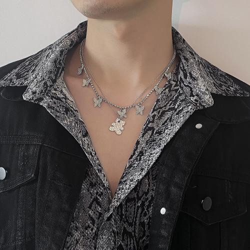 Tibetan Style Jewelry Necklace, with 7cm extender chain, silver color plated, fashion jewelry & with rhinestone, silver color, nickel, lead & cadmium free, Length:40 cm, Sold By PC