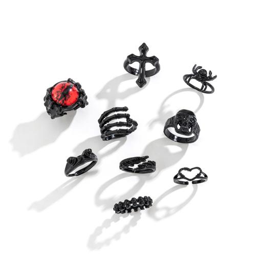Κράμα ψευδάργυρου δάχτυλο του δακτυλίου, με Ακρυλικό, ζωγραφισμένα, κοσμήματα μόδας, μαύρος, νικέλιο, μόλυβδο και κάδμιο ελεύθεροι, 8PCs/τσάντα, Sold Με τσάντα