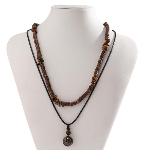 Wooden Necklace Wood with turquoise & Wax Cord fashion jewelry mixed colors Sold By PC