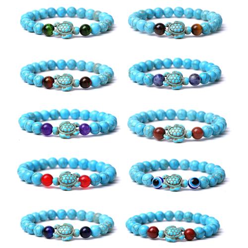 Fashion Turquoise Bracelets, with Elastic Thread & Gemstone, handmade, fashion jewelry & different materials for choice & Unisex, Length:Approx 18.5-19 cm, Sold By PC