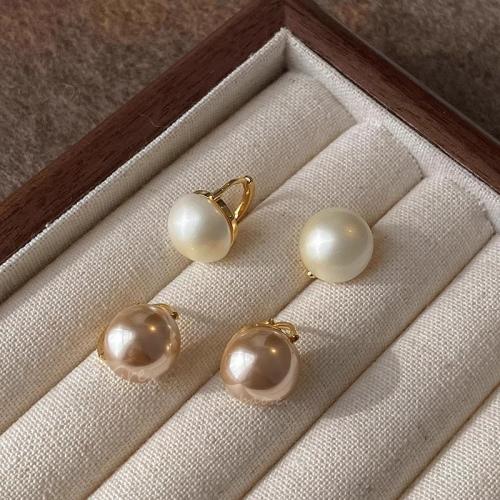 Boucles d'oreilles en alliage de zinc, avec perle de plastique, Placage, bijoux de mode & pour femme, plus de couleurs à choisir, 12mm, Vendu par paire