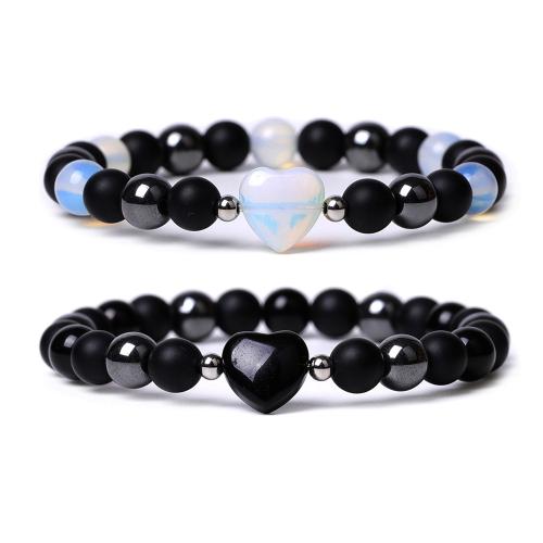 Gemstone Bracelets, Abrazine Stone, with Black Magnetic Stone & Elastic Thread & Gemstone, handmade, fashion jewelry & different materials for choice & Unisex, Length:19 cm, Sold By PC