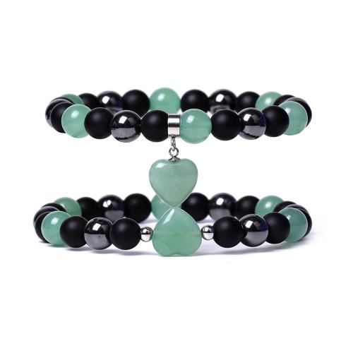 Gemstone Bracelets Abrazine Stone with Black Magnetic Stone & Elastic Thread & Gemstone handmade 2 pieces & fashion jewelry & Unisex Sold By Set