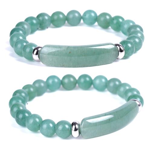Bracelets de pierres précieuses, aventurine vert, avec Acier inoxydable 304, fait à la main, bijoux de mode & unisexe, Longueur:Environ 19 cm, Vendu par PC