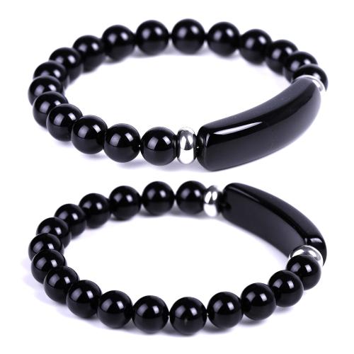 Bracelets en Agate Noir, agate noire, avec Acier inoxydable 304, fait à la main, bijoux de mode & unisexe, Longueur:Environ 19 cm, Vendu par PC