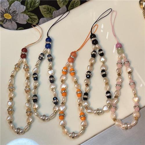 Mobile Phone Lanyard, Plastic Pearl, multifunctional & for woman & with rhinestone, more colors for choice, Sold By PC