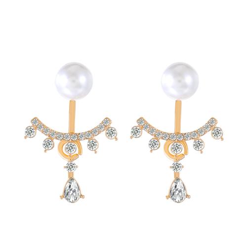Zinc Alloy Stud Earring with Plastic Pearl fashion jewelry & for woman & with rhinestone Sold By Pair