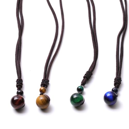Natural Gemstone Necklace, Tiger Eye, with Knot Cord, handmade, fashion jewelry & Unisex, more colors for choice, Length:75 cm, Sold By PC