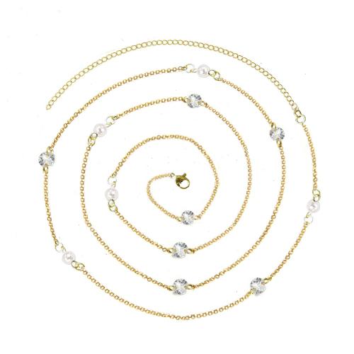 Body Chain Smycken, 304 rostfritt stål, med Kristall & Plast Pearl, plated, mode smycken & olika längd för val & för kvinna, fler färger för val, Säljs av PC