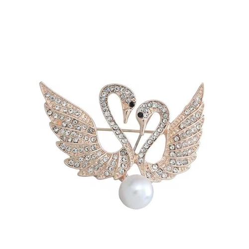 Rhinestone Brooch, Tibetan Style, with Plastic Pearl, Swan, plated, for woman & with rhinestone, more colors for choice, Sold By PC