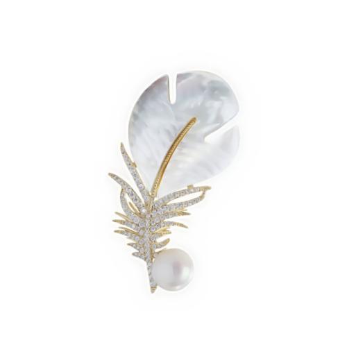 Shell Brooch Zinc Alloy with Shell & Plastic Pearl plated for woman & with rhinestone Sold By PC