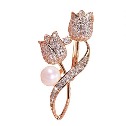 Rhinestone Brooch Zinc Alloy with Plastic Pearl plated & for woman & with rhinestone Sold By PC