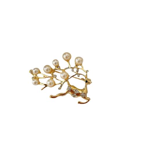 Zinc Alloy Brooches with Plastic Pearl plated & with rhinestone Sold By PC
